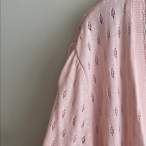 APRIL CORNELL Size Large Knit Flower Pink Cardigan Open Sweater 🇨🇦 - Picture 3 of 4